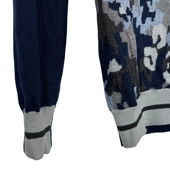 3.1 PHILLIP LIM Blue Camo Camouflage Intarsia Stripe Rib Knit Sweater Wool Small - Picture 5 of 6